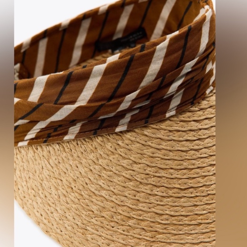 Zara NWT RAFFIA 0653/231/707 Scarf Sun Visor with Brown Striped Band - Picture 5 of 7